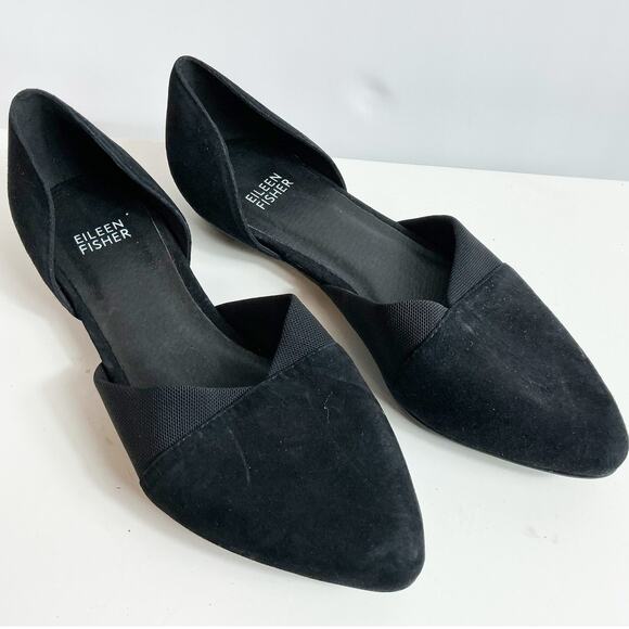 Eileen Fisher Womens Black Suede Pointed Toe Flats Shoes Classic Slip On 7.5 - Picture 1 of 6